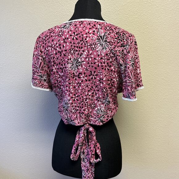 NWT Poupette St Barth XS Nola V-Neck Wrap Tie Blouse Flirty Boho Y2K Romantic - Picture 3 of 10